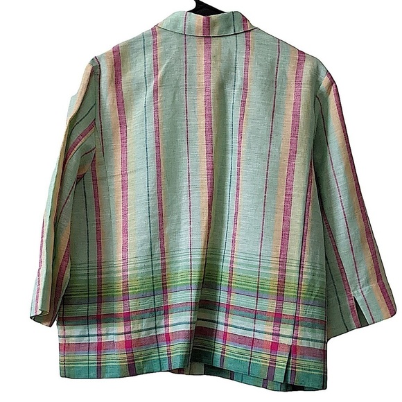 WESTBOUND Essentials Bright Pastel Plaid Linen Lagenlook Blouse Size 16 Petite - Picture 2 of 6